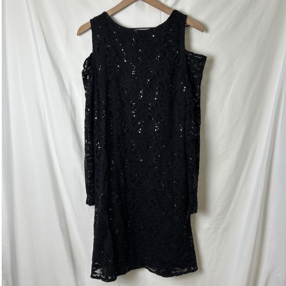 Tiana Womens Black Lace Sequin Sheer Midi Dress Size 12 Fairy Whimsygoth Party - Picture 2 of 9